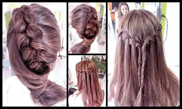 Verschiedene aufwendig geflochtene Zöpfe für lange braune Haare im modernen Flechtstil.